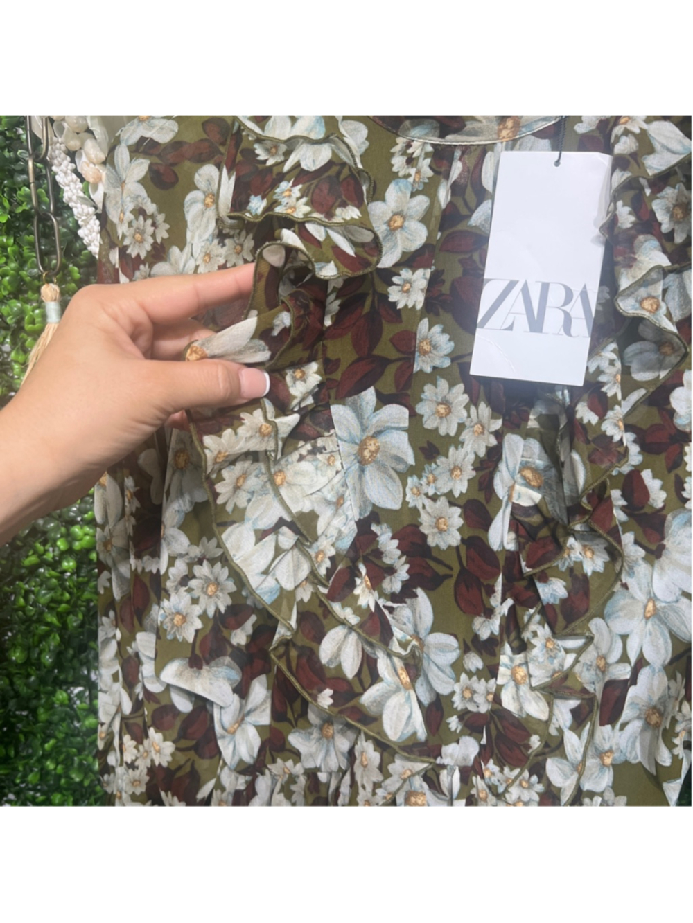 ZARA Floral Ruffle Mini Romper XS Brown White summer Bloggers Favorite Oversize - Picture 13 of 16